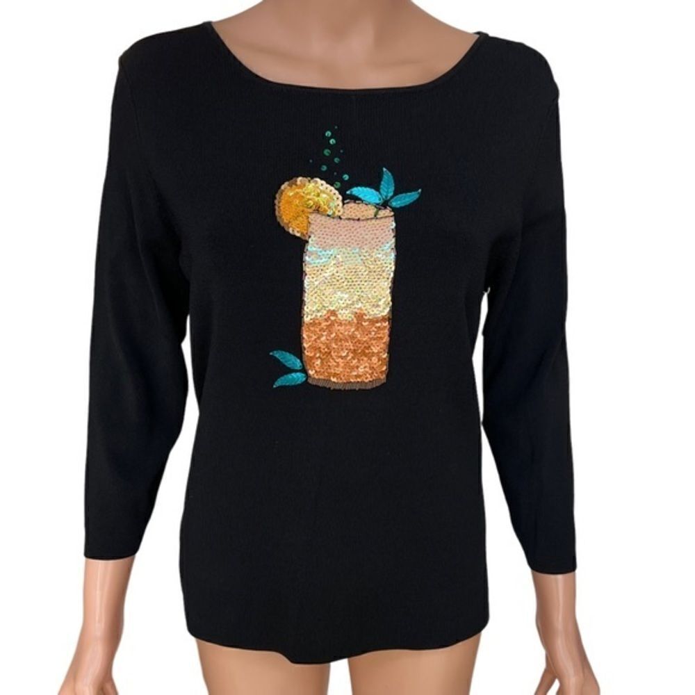 Sweaterworks Sequin Beaded Drink Black Long Sweater Size Large NWT